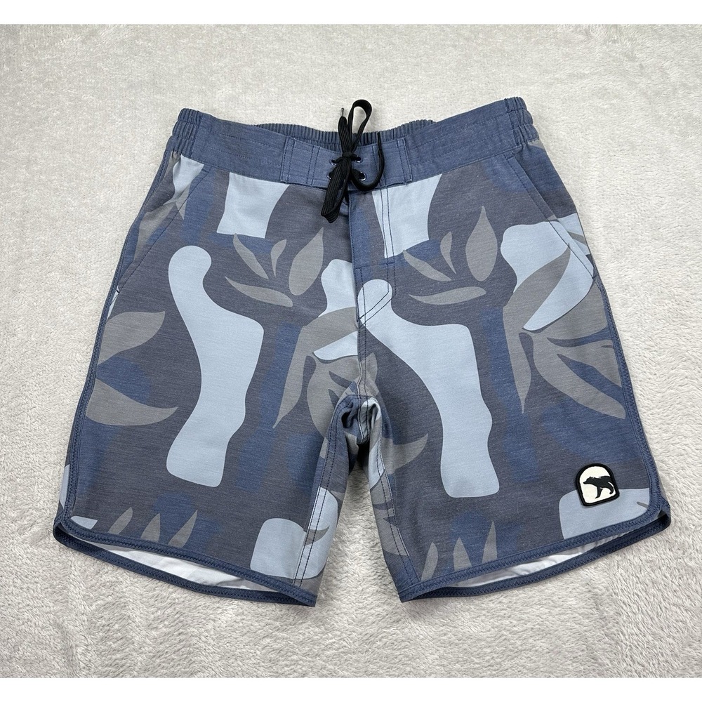 Bearbottom Clothing Hybrid Shorts Mens Medium Blue Abstract Camo Leaf Print Logo
